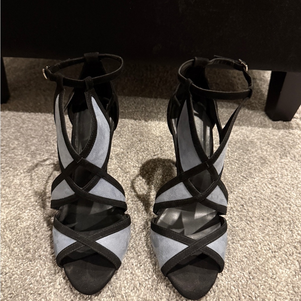 Zara Blue and Black suede Sandals Heels Size 40/9